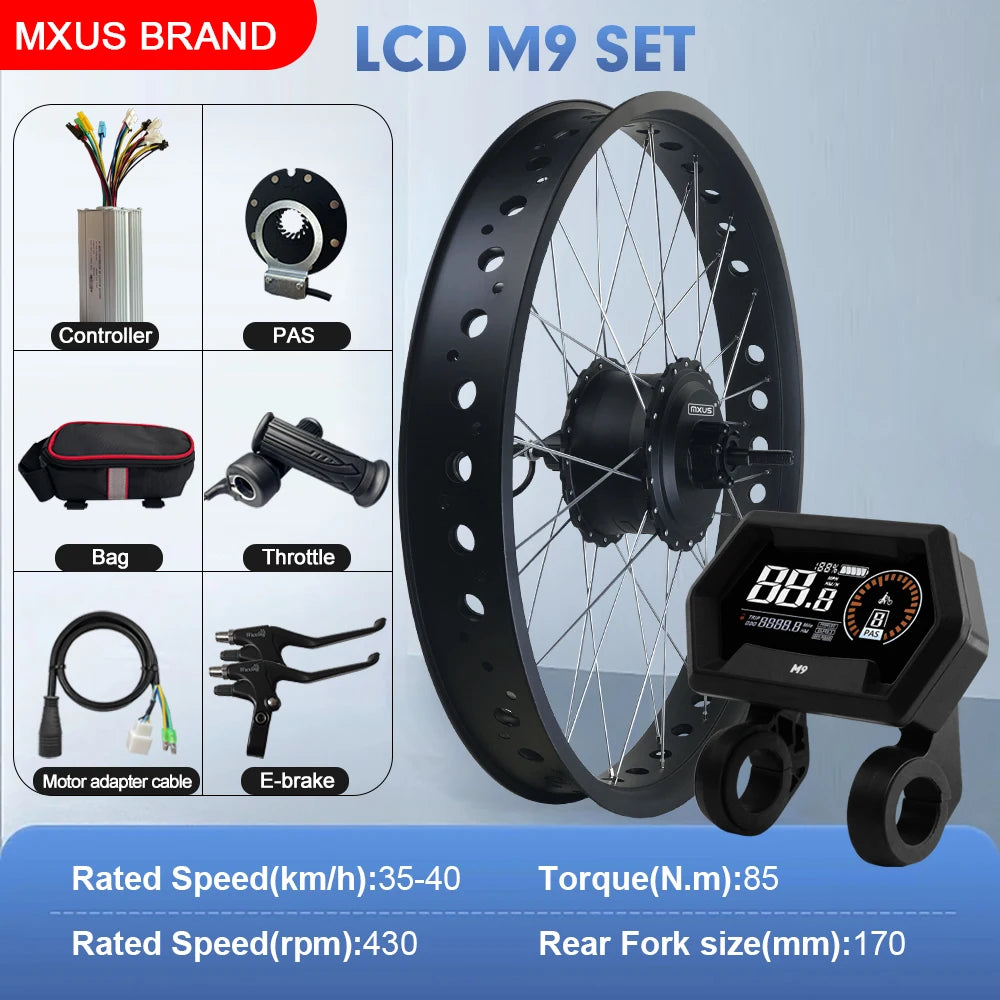 48V 750W Fat Tire E-Bike Conversion Kit – 4.0" Rear Brushless Gear Hub Motor Wheel 20/24/26 Inch Snow Ebike