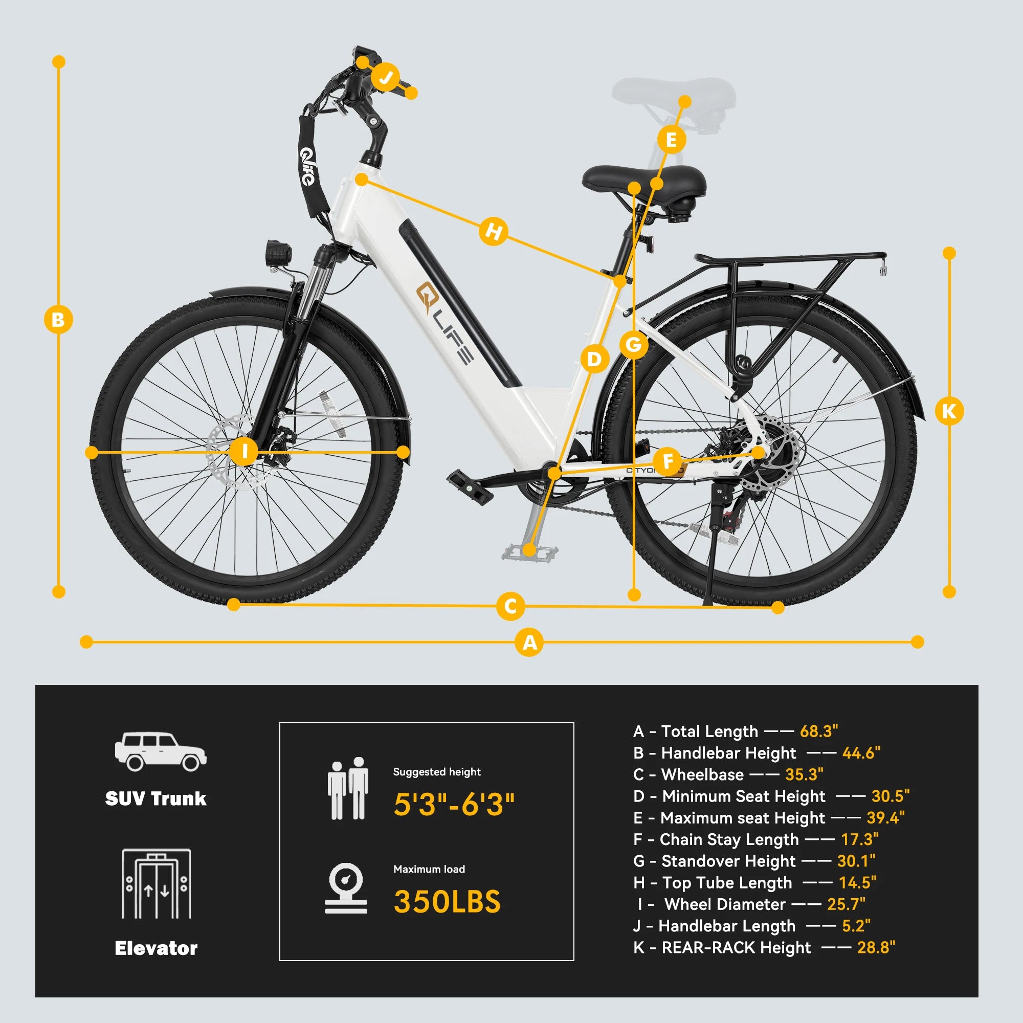 Qlife Cityone 2.0  26" Electric Bike for Adults, 1200W Peak Motor 48V 10.4Ah Battery, 28MPH 55 Miles, 7-Speed Electric Bicycle with Front Suspension