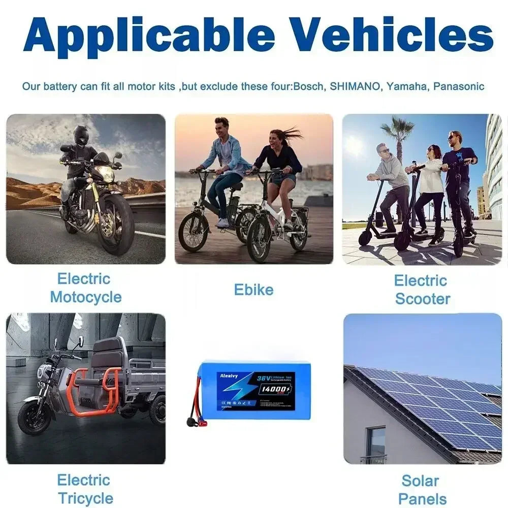 Aleaviy 36V 20Ah Electric Bike Lithium Battery Pack 20000mAh Li Ion Ebike Battery for Bicycle Scooter Motorcycle with Charger