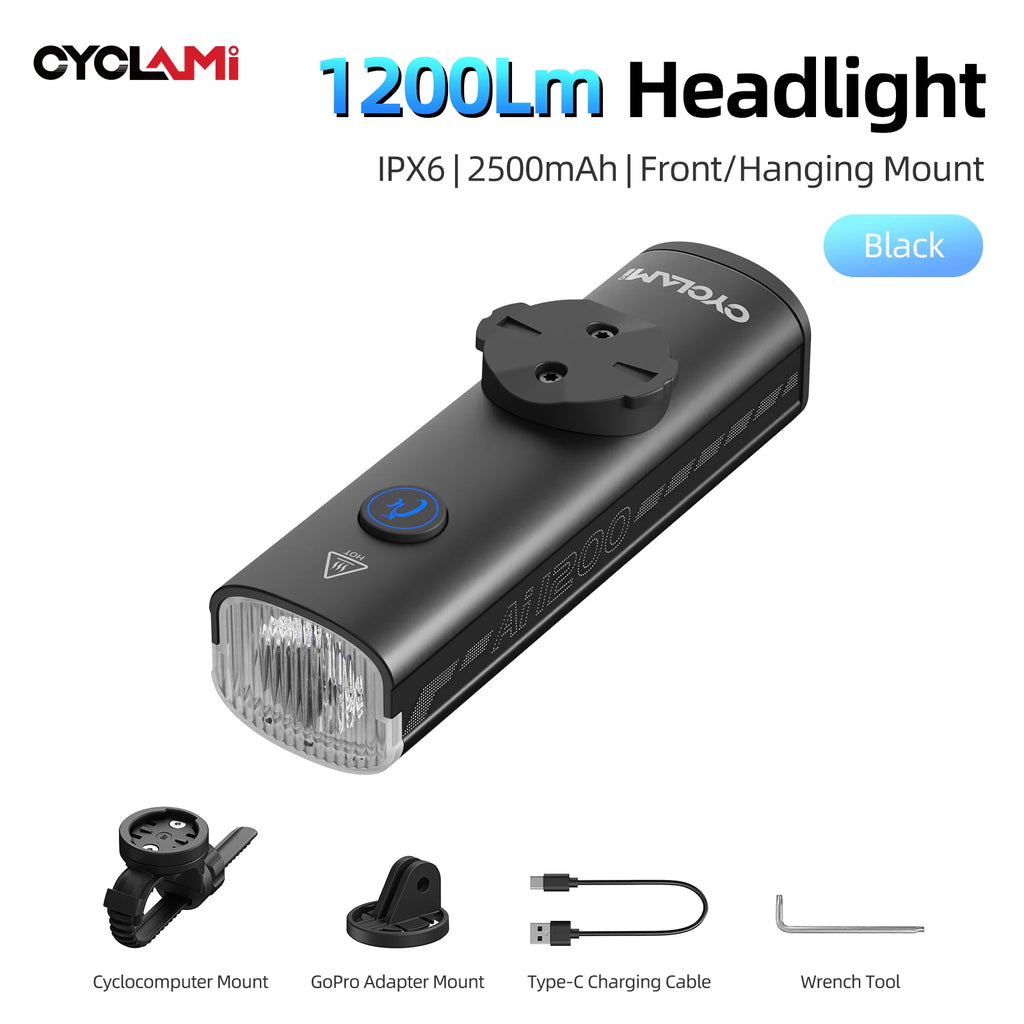 CYCLAMI 1200/1800 Lumen Bicycle Headlight Ultra-lightweight Hanging Front Light Lamp Aluminum Alloy MTB Road Bike AI1200 AI1800