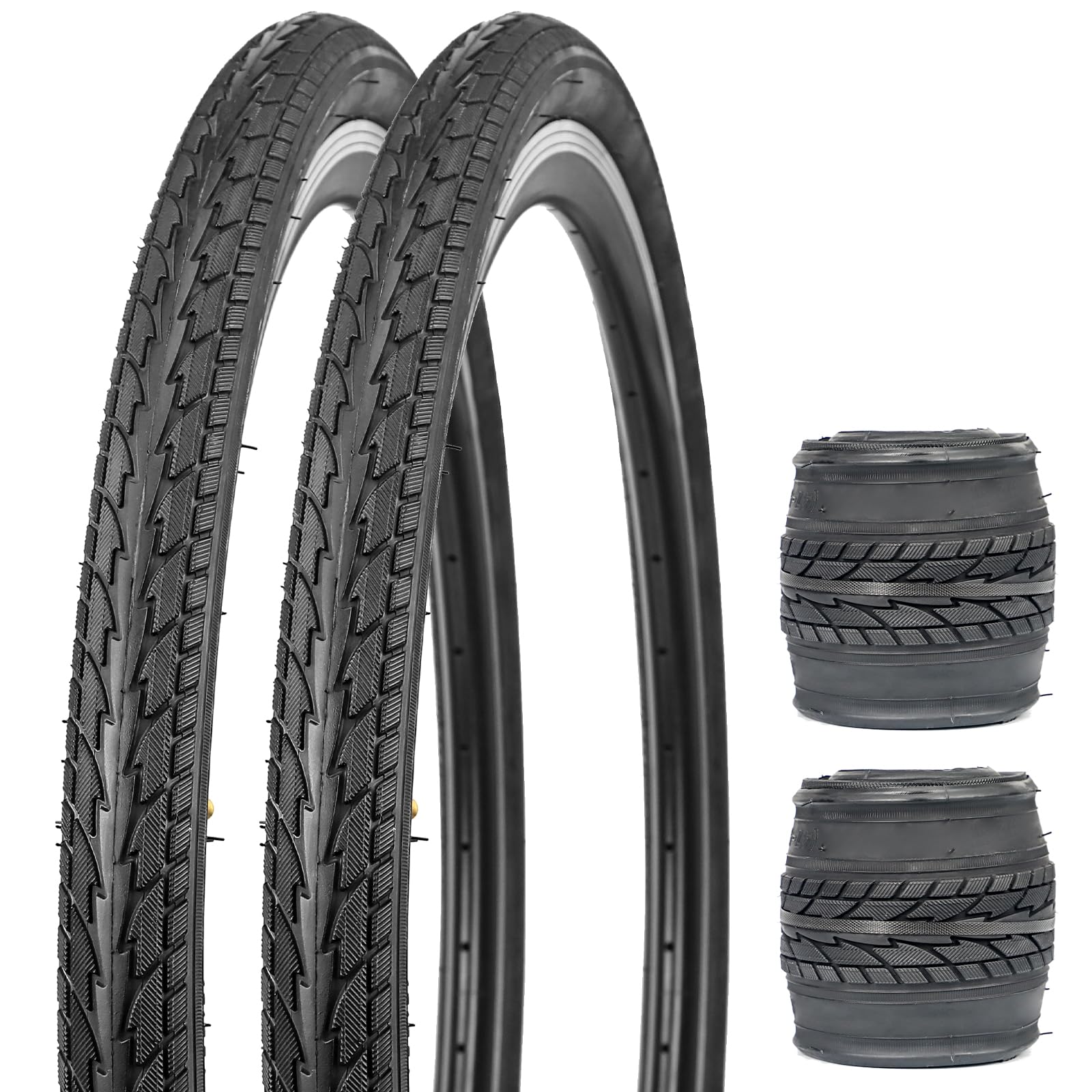 WEEROCK 26 x 1.75 Inch Bike Two Pack Bicycle Black Tires Folding Bead Tires Compatible with 26 Inch City Bike Lady Bicycle Cruiser Bikes Black