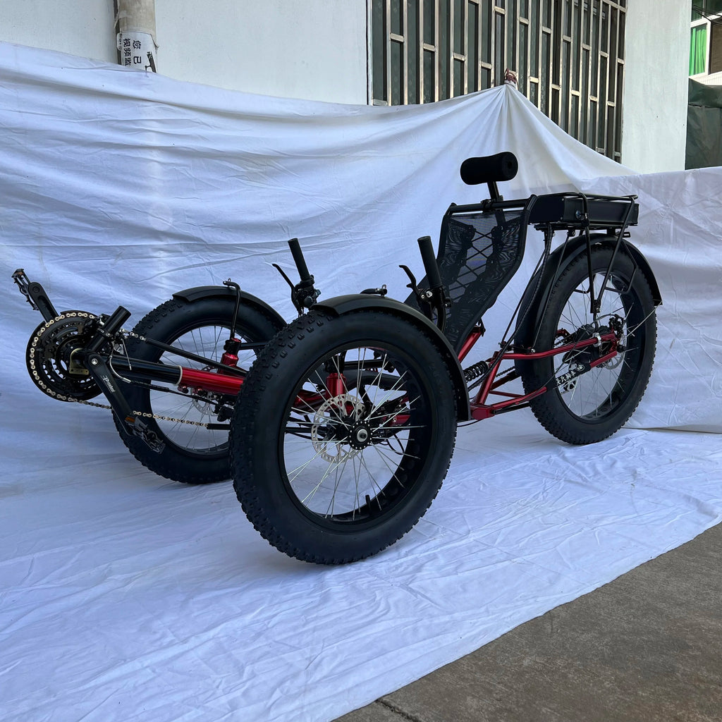 Recumbent Bicycle, 500W Electric Three Wheeled Shock-absorbing Fat Tire Bike, Suitable for Snow, Beach, and Mountain Walking