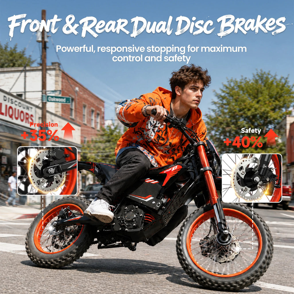 QRONGE X1 Spark L Orange Electric Dirt Bike 4500W Peak Electric Motorcycle 60V 28.8Ah E-Dirt Bike 50MPH 60 Mile Range E-Bike 17"/14"Fat Tire Electric Motorcycle For Mountain Off-Road Adults Teens 1-Year Warranty