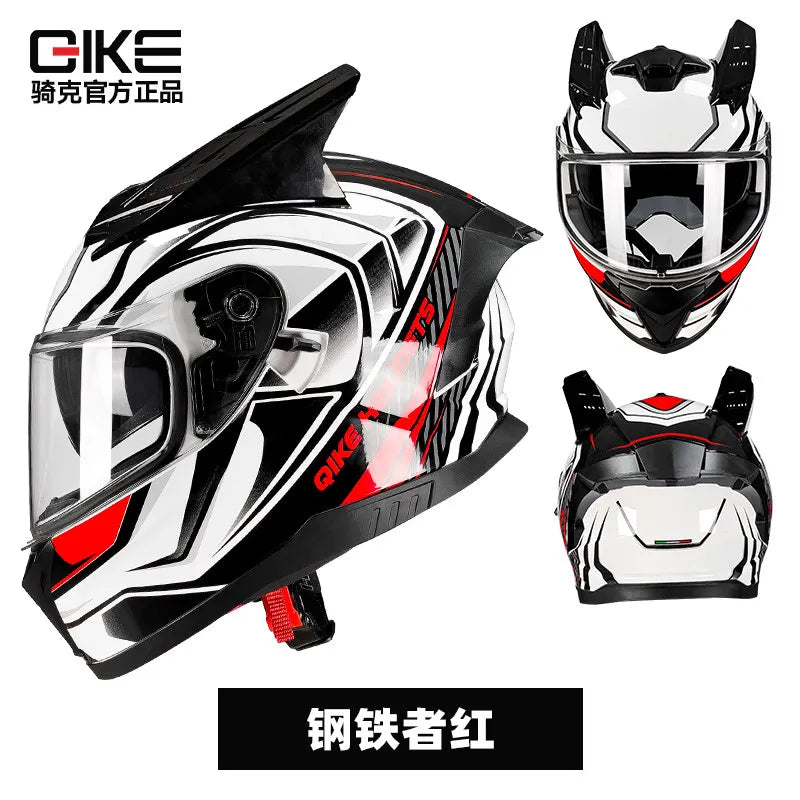Qike Full-Face Motorcycle & E-Bike Helmet for Men and Women with Built-in Bluetooth, All-Season Use, 3C Certified Safety Helmet