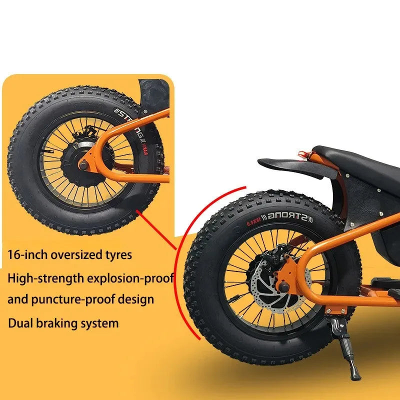 16-inch retro E-Bike, 800W smart motor children's electric scooter, 48V15AH energy-saving lithium battery electric bicycle