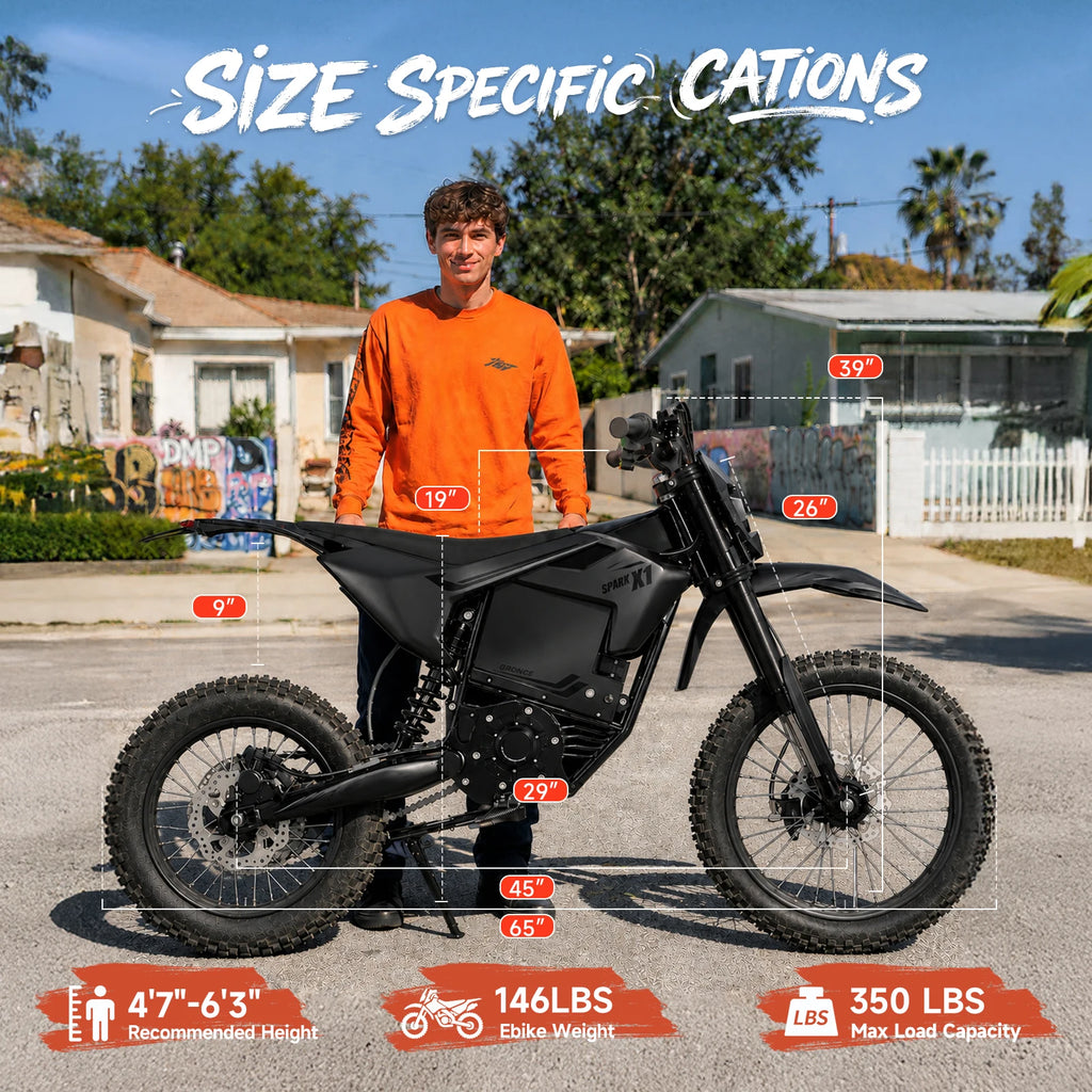 QRONGE X1 Spark L Electric Dirt Bike, 4500W Peak Electric Bicycle, 60V 28.8Ah Up to 50MPH & 60 Miles Electric Motorcycle, Full Suspension 17"/14" Off-Road Tire E-Dirt Bike for Adults Teens 1-Year Warranty