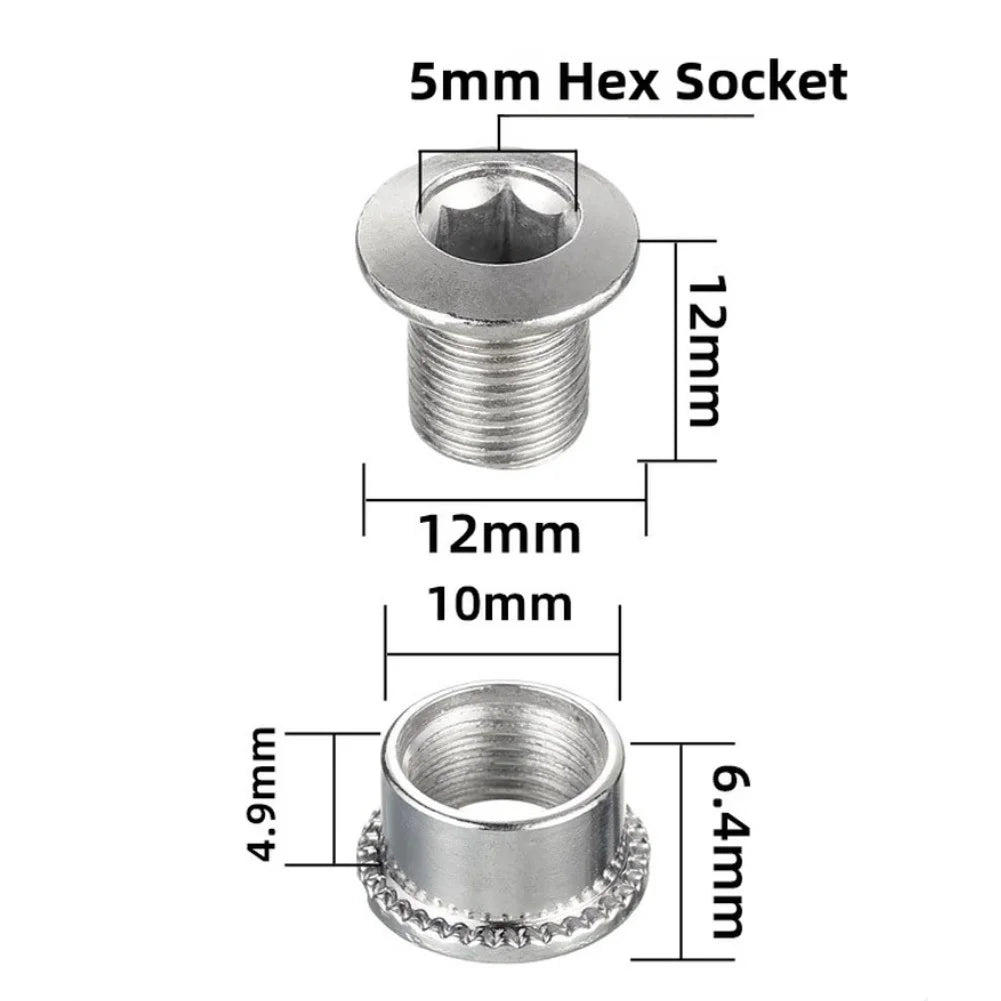 4Pcs Steel Bicycle Chainring Bolts CNC Machined Single Crank Plate Nuts Silver 4.9mm For Single Speed Chainrings Bicycle Parts