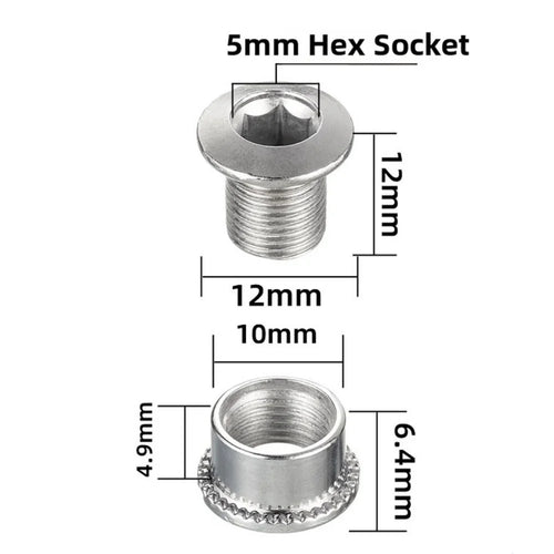 4Pcs Steel Bicycle Chainring Bolts CNC Machined Single Crank Plate Nuts Silver 4.9mm For Single Speed Chainrings Bicycle Parts