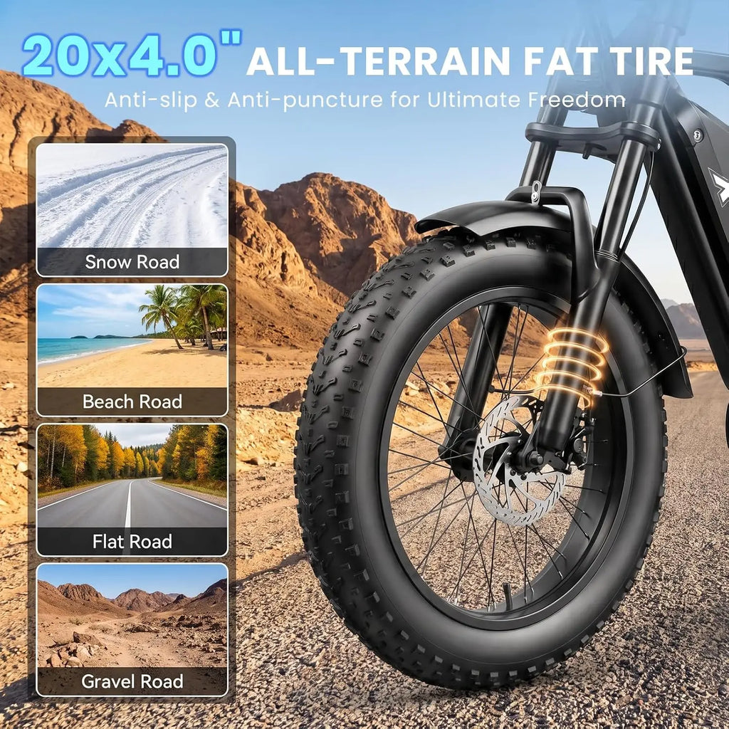 Electric Bike for Adults, 1500W Peak Motor，48V 15Ah，Removable Battery | 20" Fat Tire All-Terrain E-Bike, Dual, Customized