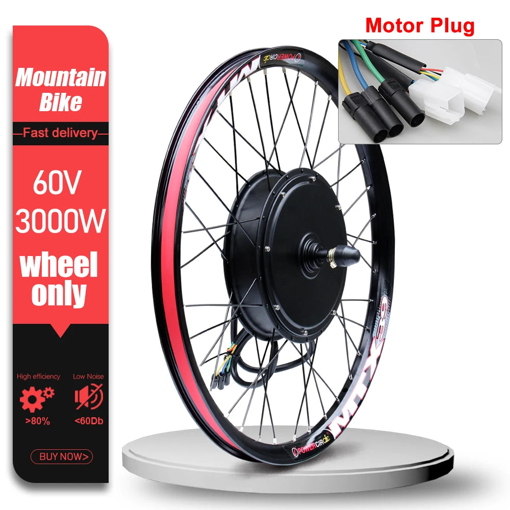 60V 3000W E-Bike Conversion Kit – 26-29" 700C Rear Brushless Hub Motor Wheel with UKC1 Display