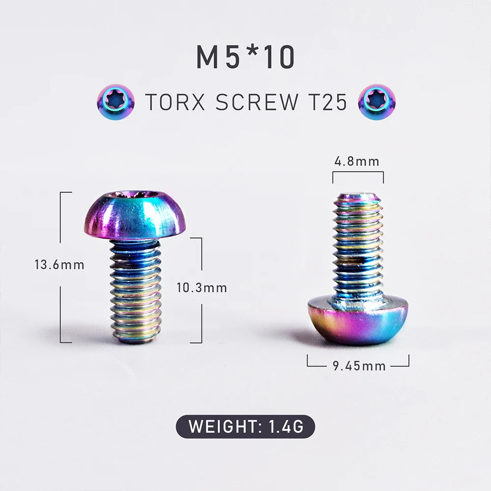 KRSEC12pcs Bicycle Disc Brake Rotor Torx Bolts T25 M5x10mm titanium alloy MTB Road Mountain Bike Fixing Screws Cycling Accessory