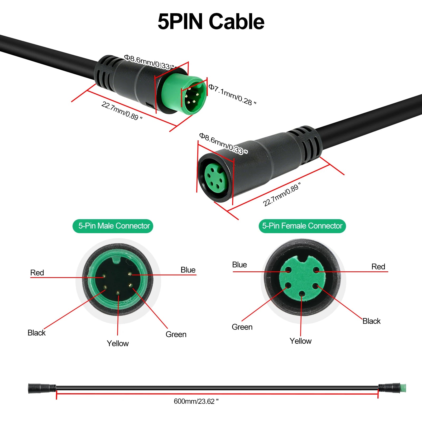 M7 2/3/5 Pin Plug Connector, Electric Bicycle Brake Signal Connector, E-Bike 2/3/5 Pin Cable, Extension Wire Accessories