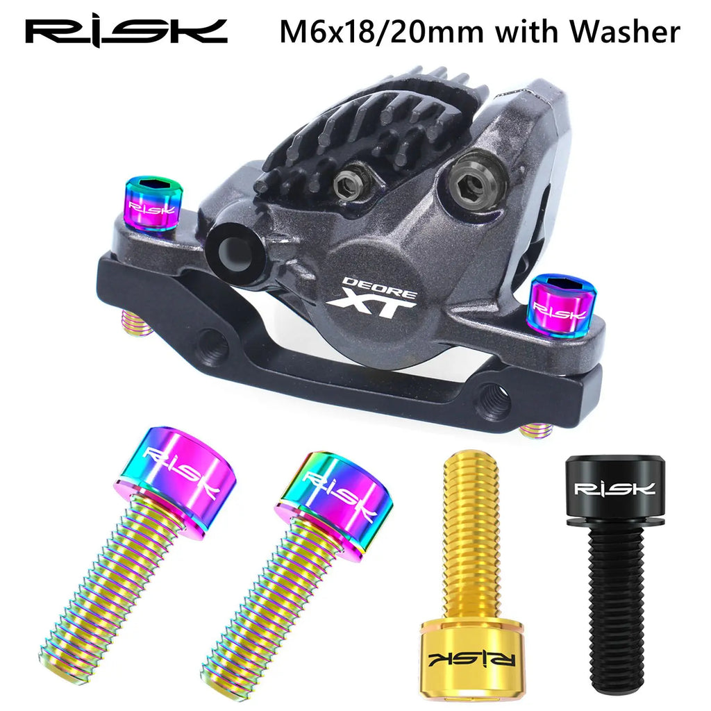 RISK 4PCS M6x18/20mm Bicycle Disc Brake Fixed Bolts with Washer Titanium Mountain Bike Brake Caliper Clamp Cycling Accessories