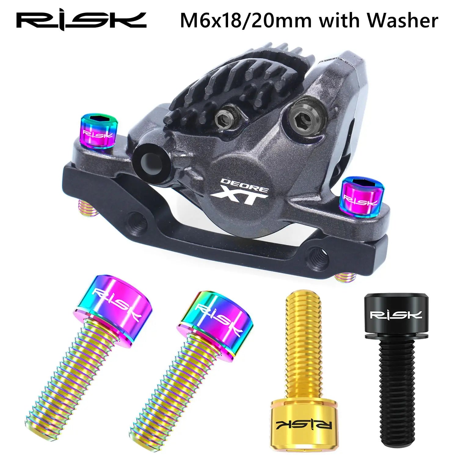 RISK 4PCS M6x18/20mm Bicycle Disc Brake Fixed Bolts with Washer Titanium Mountain Bike Brake Caliper Clamp Cycling Accessories