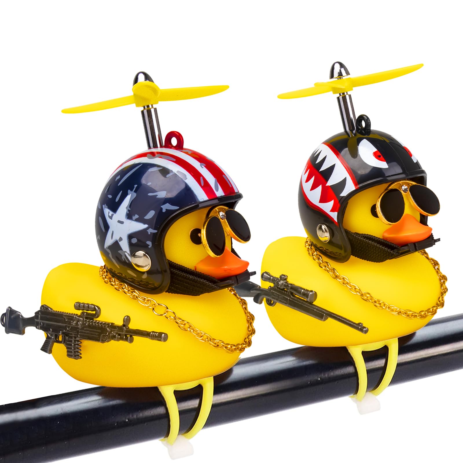 wonuu 2Pcs Rubber Duck Car Ornaments Squeeze Duck Dashboard Decorations Bicycle Decor for Cycling Motorcycle & Bicycle Accessories Decorations (X-Stars and Stripe&Shark)