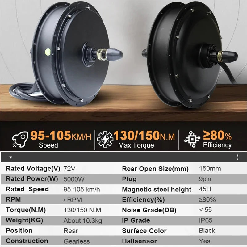 72V 5000W MTX39 E-Bike Conversion Kit – 100km/h Mountain Bike Rear Hub Motor, Tri-Mode Controller & S966 NFC Display