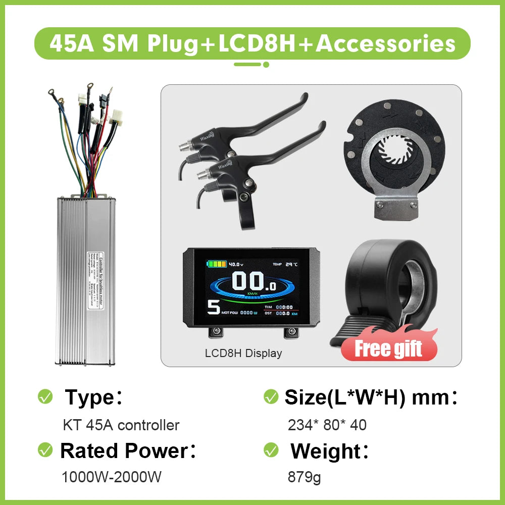 Electric Bike Sine Wave 36V/48V/52V 45A KT Controller with LCD Ddisplay For Ebike Conversion Kit Compatible1000W-2000W Motor
