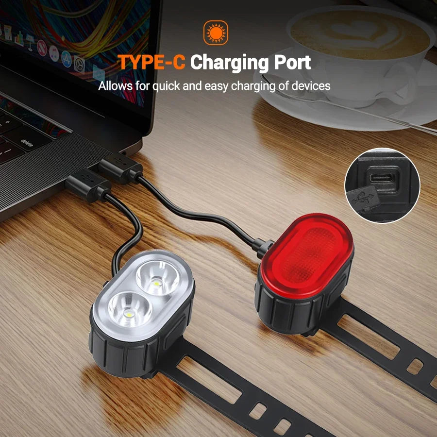 Cycling Bicycle Front Rear Light Set Bike USB Charge Headlight Light MTB Waterproof Taillight LED Lantern Bicycle Accessories
