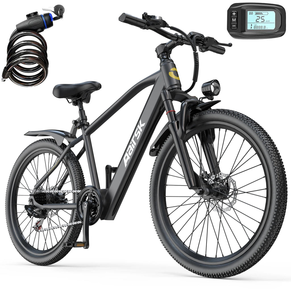 GT300 24 Inch Electric Mountain Bike for Adults, 400W(Peak 748W) Brushless Motor Ebike, 36V 10Ah Removable Lithium Battery, Shimano 7-Speed Gears, 22MPH Electric Bicycle for Urban Daily Commuting Short Trips