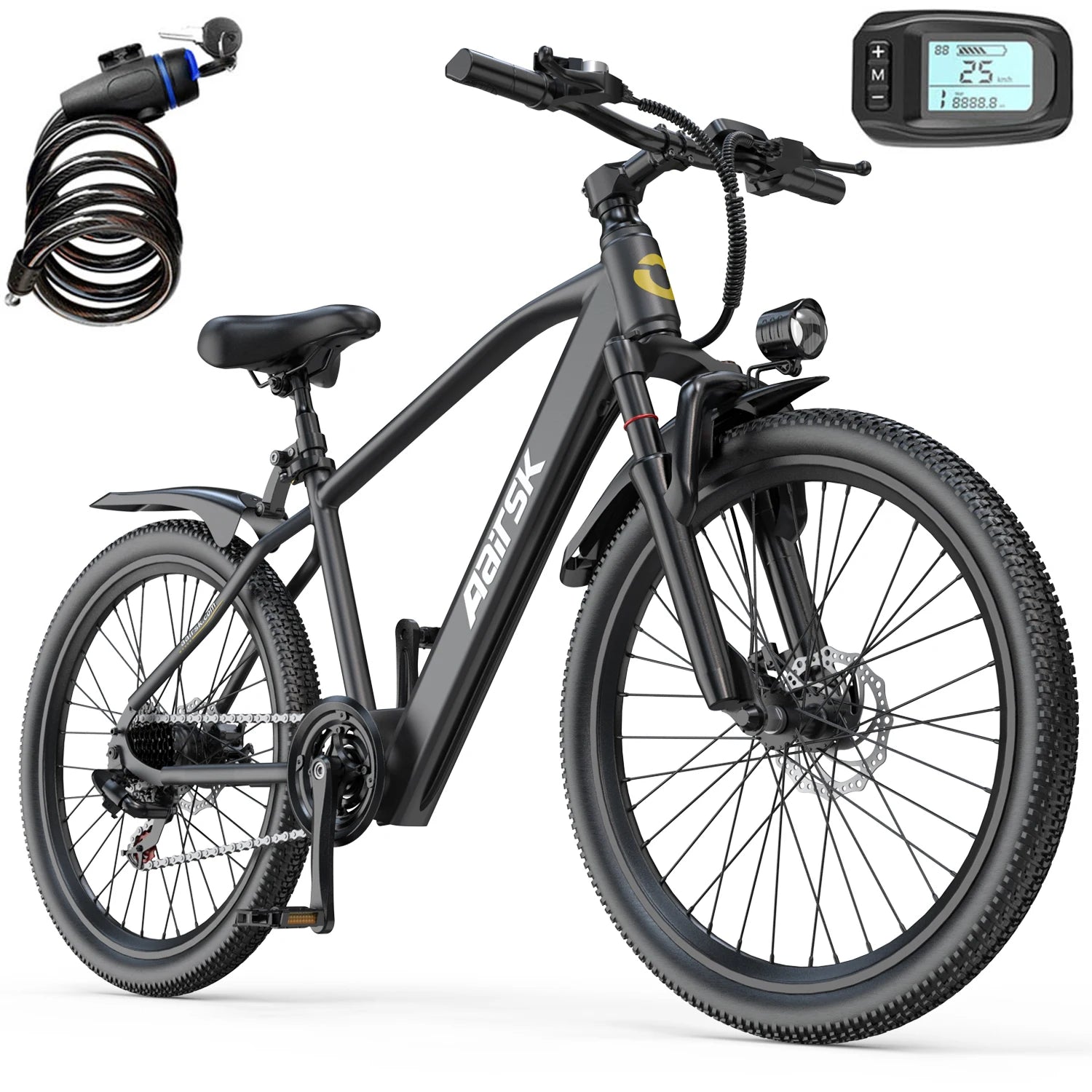GT300 24 Inch Electric Mountain Bike for Adults, 400W(Peak 748W) Brushless Motor Ebike, 36V 10Ah Removable Lithium Battery, Shimano 7-Speed Gears, 22MPH Electric Bicycle for Urban Daily Commuting Short Trips