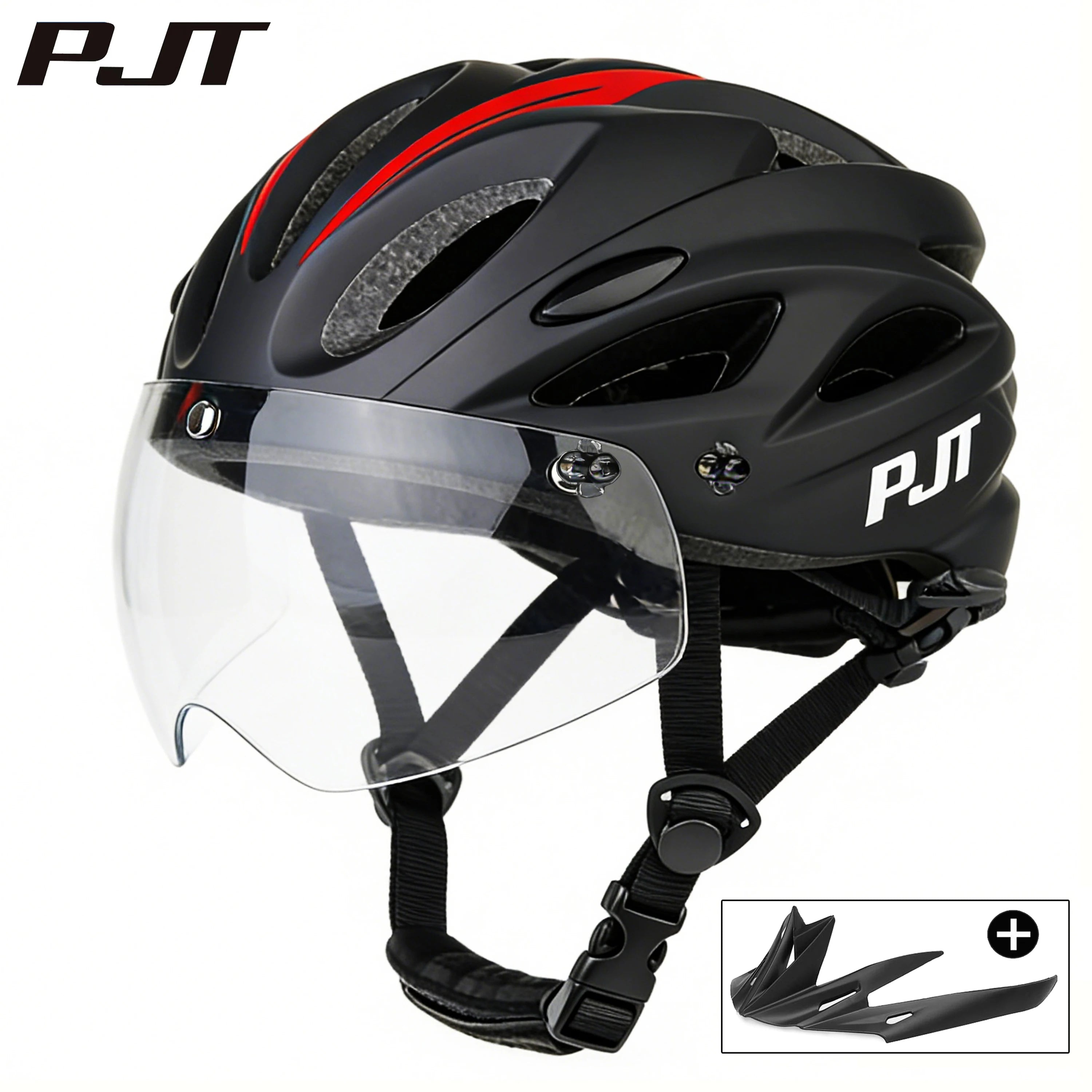 PJT Bicycle Helmet 4 In 1 With Magnetic Attraction Goggle Len /Sun Visor Safety Helmet Adult Bike Helmet Road MTB Cycling Helmet