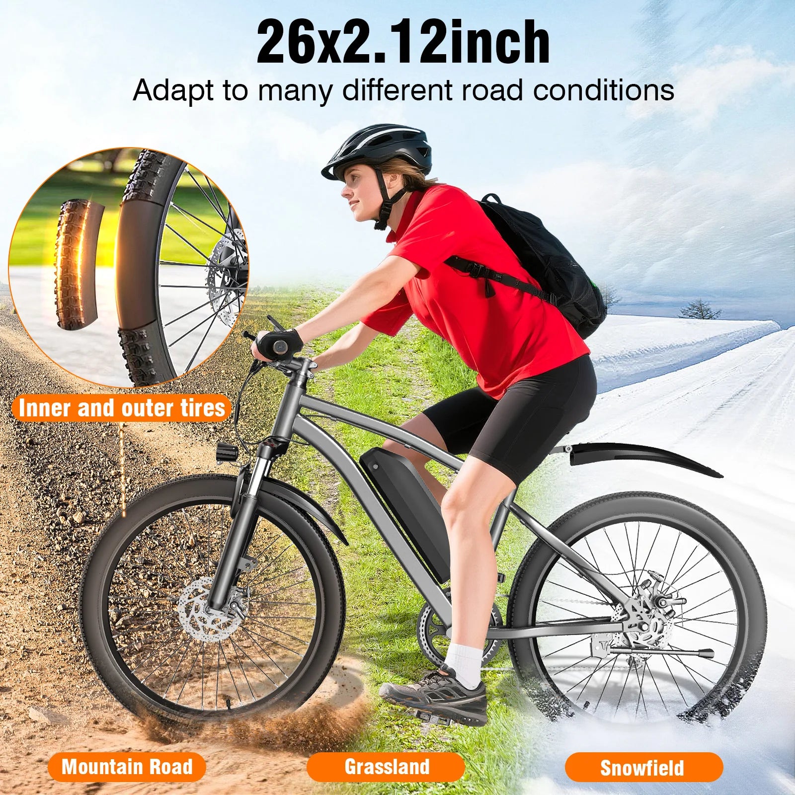 720W Adult Electric Bicycle 26 Inch 36V 10.4AH Removable Battery 19.9Mph Dual Shock Absorber 7-Speed Mountain Bike