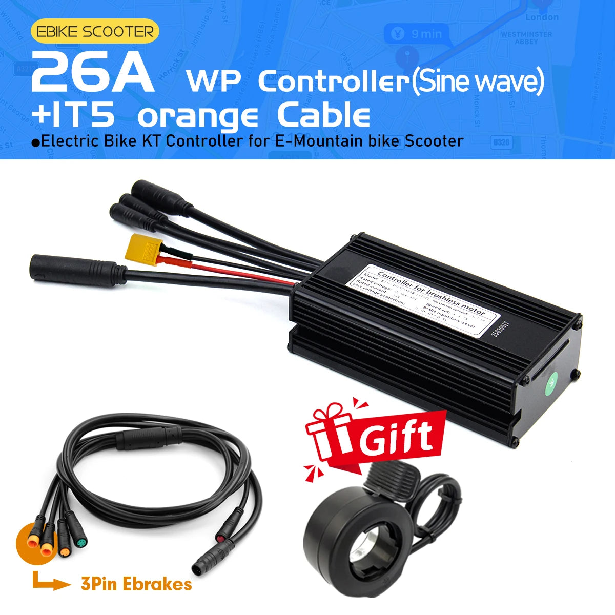 Electric Bike KT Controller 36V 48V14A26A30A35A Waterproof Brushless Motor 250W- 1500W 1T5 3pin E-brake for E-bike Scooter Parts
