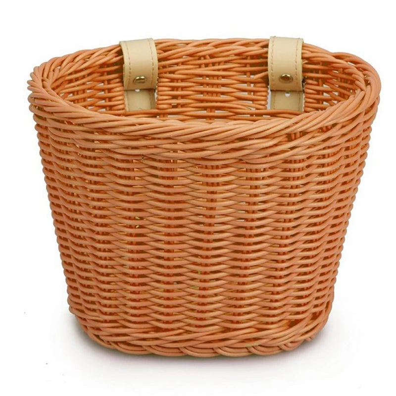 Removable Waterproof Rattan Bike Basket Woven Front Handlebar Storage Pannier Kid Bicycle Carrier Gear