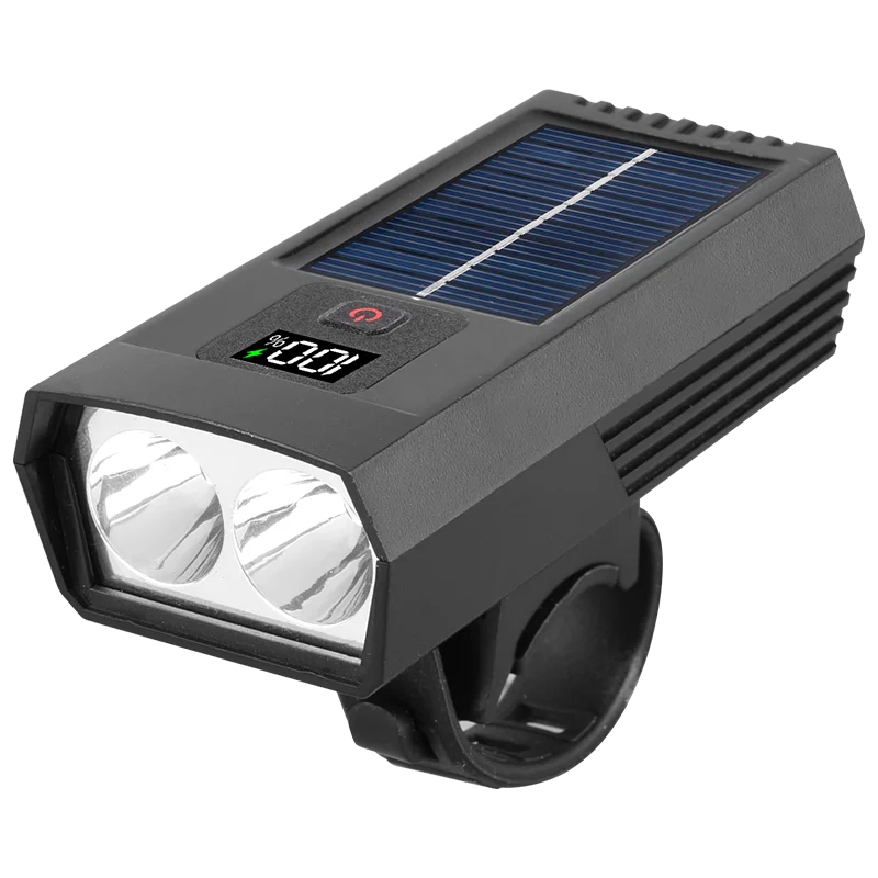 Multi-function Mountain Road Bike Light Digital Display Waterproof Solar Charging Riding Light Bicycle Head Light