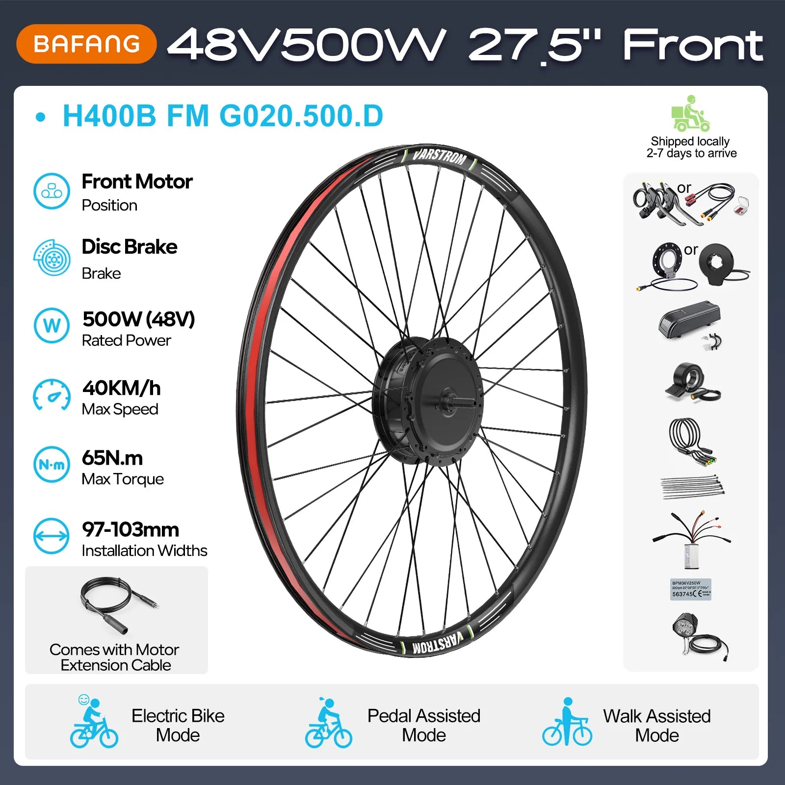 BAFANG 250W-1000W 36V 48V Hub Motor E-Bike Kit – 20-700C Cassette Disc/V-Brake Varstrom eBike Conversion