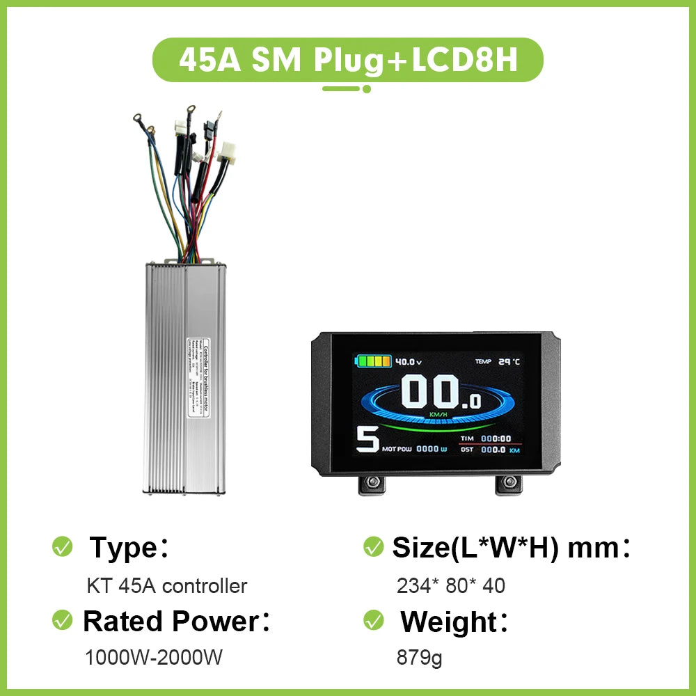 Electric Bike Sine Wave 36V/48V/52V 45A KT Controller with LCD Ddisplay For Ebike Conversion Kit Compatible1000W-2000W Motor