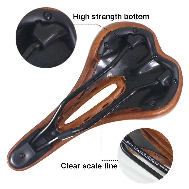 Retro Bicycle Saddle Hollow Cycling Saddle PU Leather Vintage Seat Custion Road Bike MTB Saddle Classic Brown Bike Seat