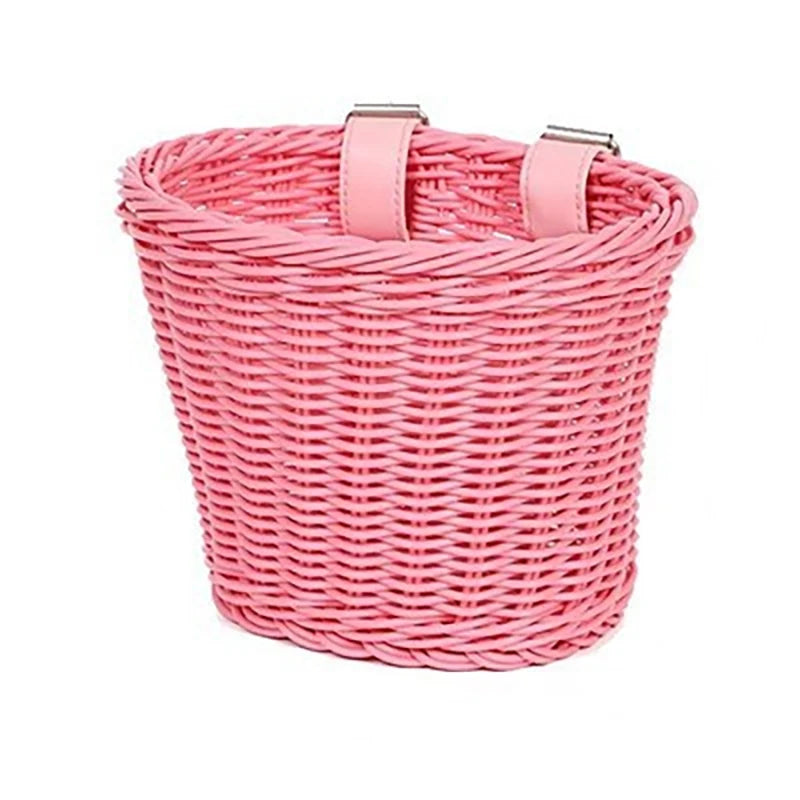 Removable Waterproof Rattan Bike Basket Woven Front Handlebar Storage Pannier Kid Bicycle Carrier Gear