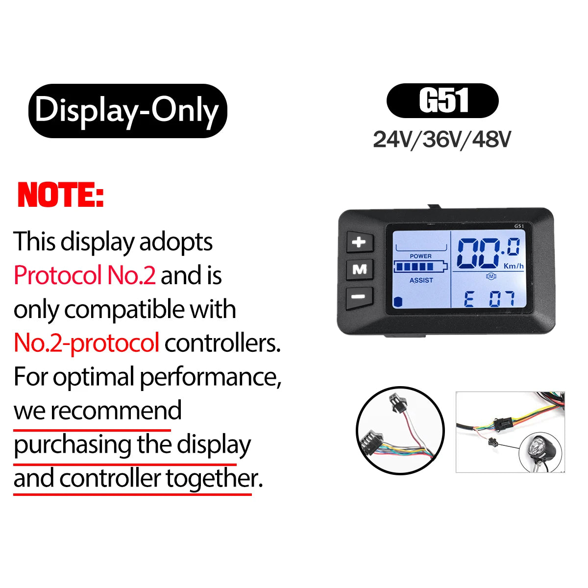 24V 36V 48V 250W-500W Electric Bike Controller with Display – E-Bicycle Conversion Kit Accessory