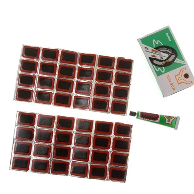 48pcs Bicycle Cold Glue + Glue Bicycle Tire Repair Tool Set Tire Repair Kits Patch Rubber Fetal