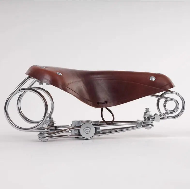 G46 Retro Bike Saddle Cycling 100% Cowhide Saddle Reinforced Spring Metal Frame Old Style  Bicycle Saddle Vintage