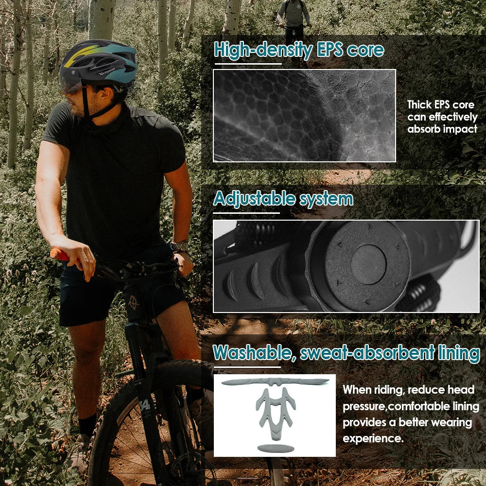 VICTGOAL Adults Bike Helmet Goggles LED Rear Light Men Women Cycling Helmet Road Bicycle Helmets MTB E-Bike Cap Scotter Headgear