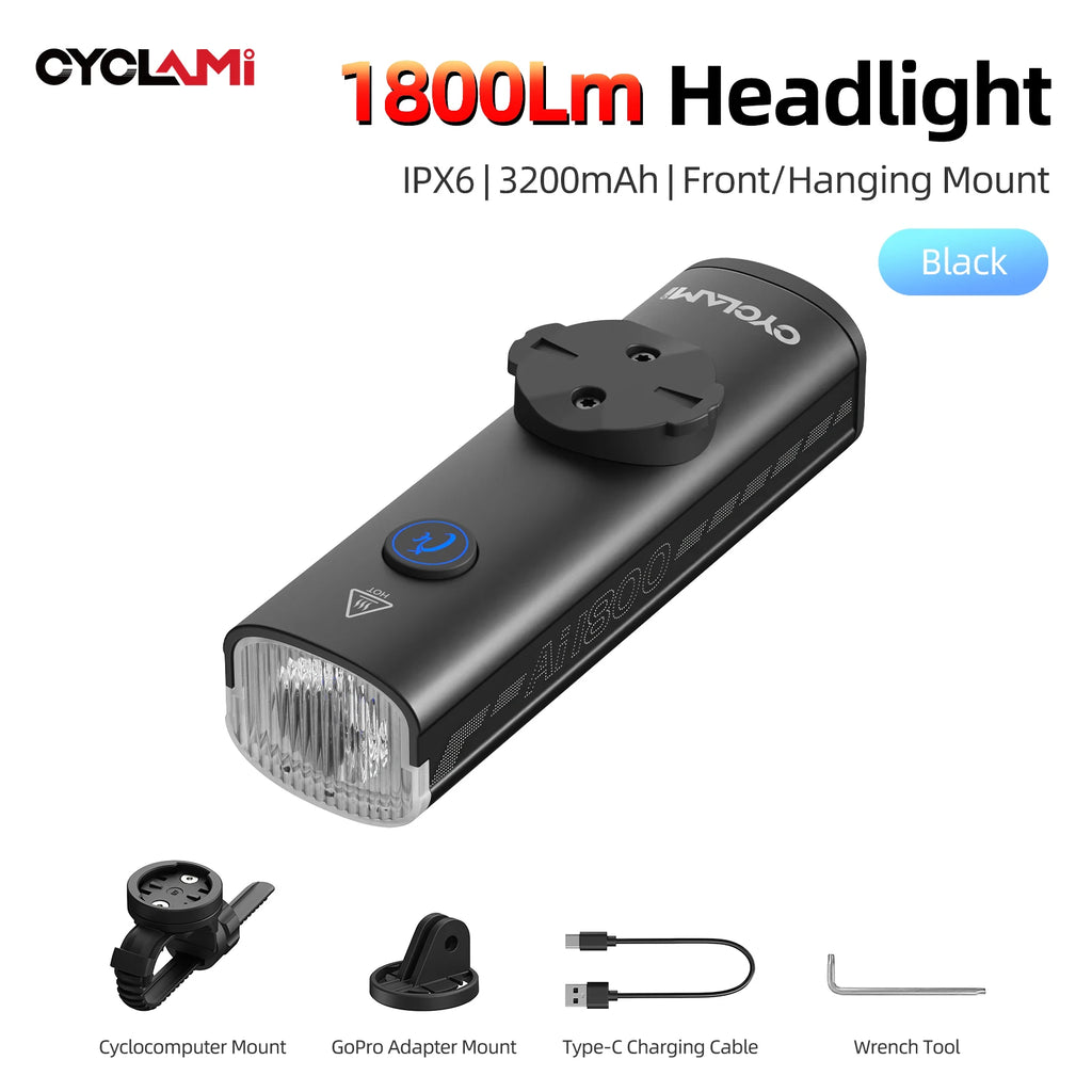 CYCLAMI 1200/1800 Lumen Bicycle Headlight Ultra-lightweight Hanging Front Light Lamp Aluminum Alloy MTB Road Bike AI1200 AI1800
