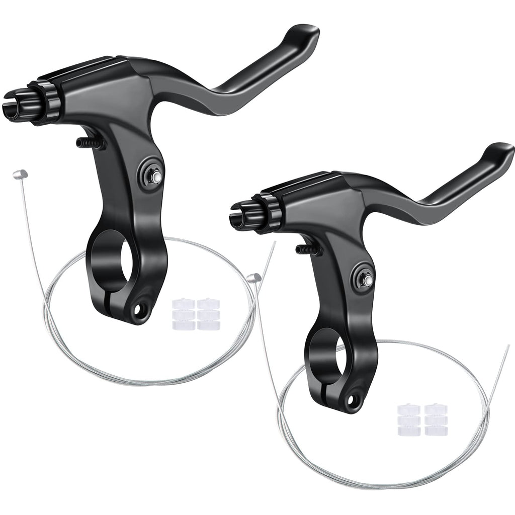 2 Pieces Mountain Bike Brake Aluminum Alloy Brake Handles with 3 Finger Design 2.2 cm Diameter and Bike Brake Cables Wires for Most Bicycles Road Bikes