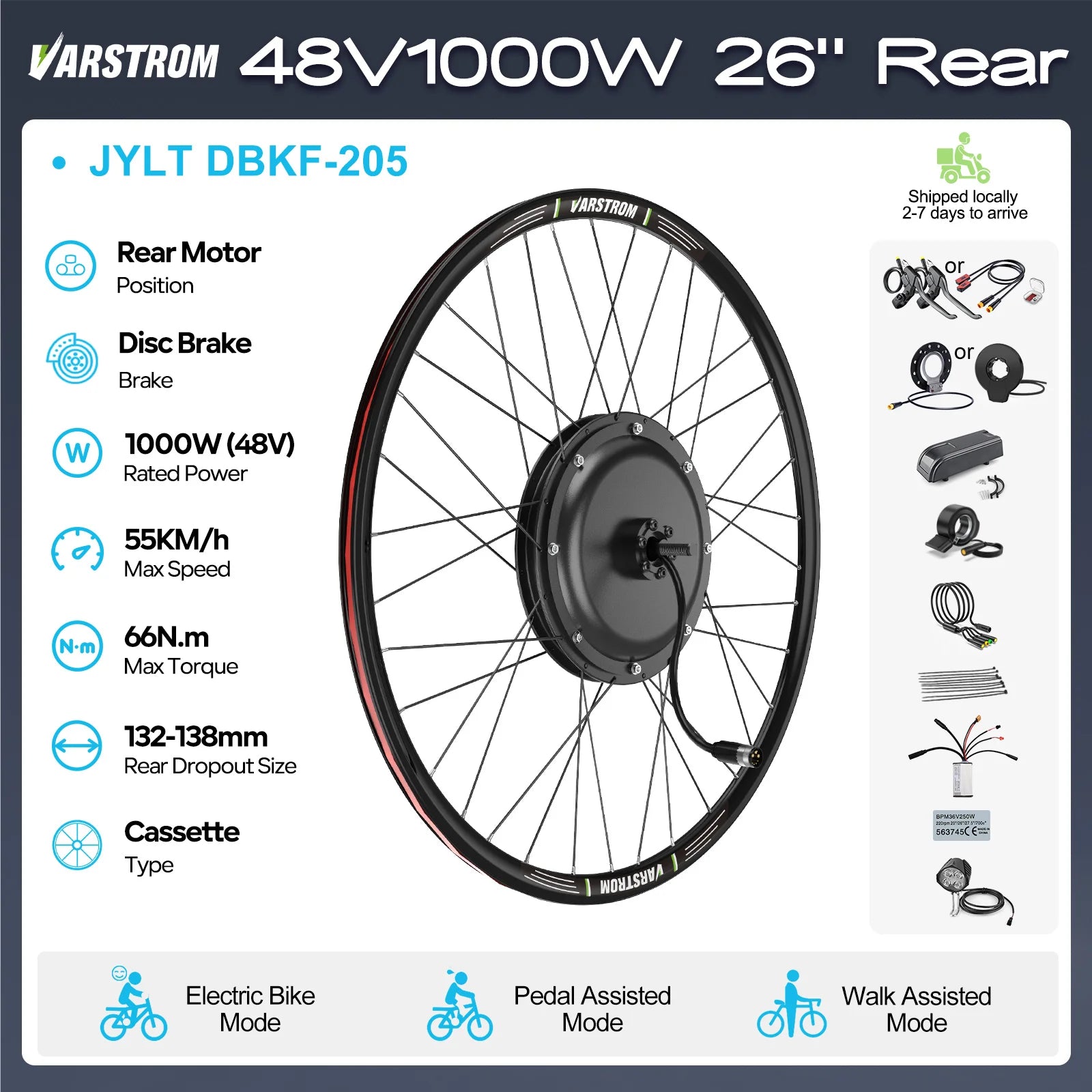 BAFANG 250W-1000W 36V 48V Hub Motor E-Bike Kit – 20-700C Cassette Disc/V-Brake Varstrom eBike Conversion