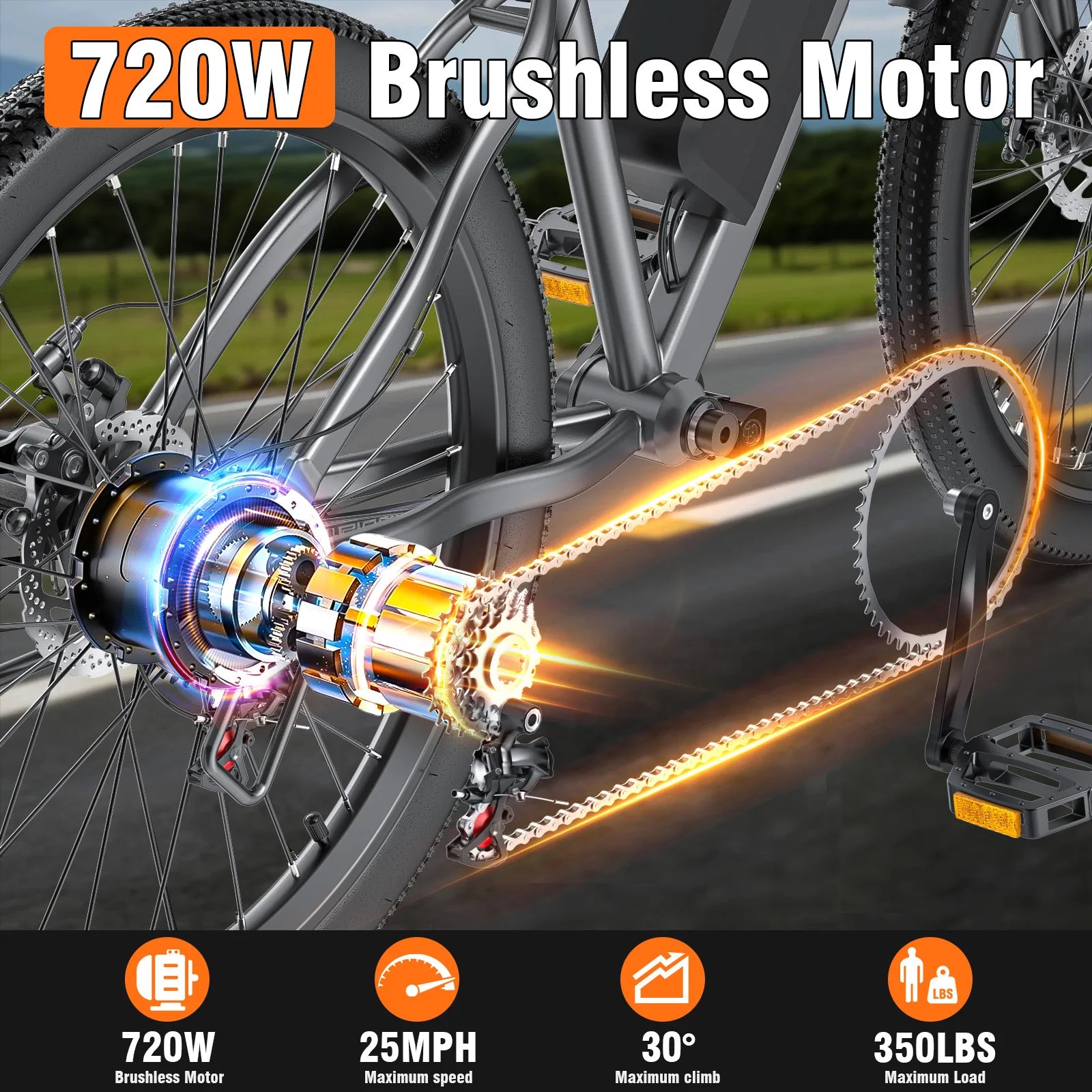 720W Adult Electric Bicycle 26 Inch 36V 10.4AH Removable Battery 19.9Mph Dual Shock Absorber 7-Speed Mountain Bike