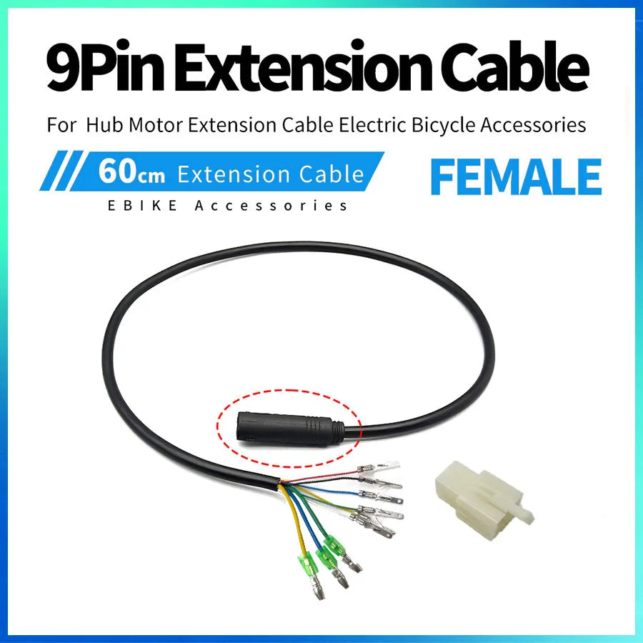 Julet Electric Bicycle Wheel Hub Motor Cable Extension Line 9-Pin Conversion Line Waterproof Connector Ebike Parts Cable