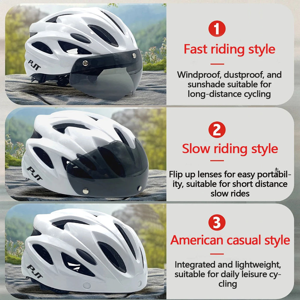 PJT Bicycle Helmet 4 In 1 With Magnetic Attraction Goggle Len /Sun Visor Safety Helmet Adult Bike Helmet Road MTB Cycling Helmet