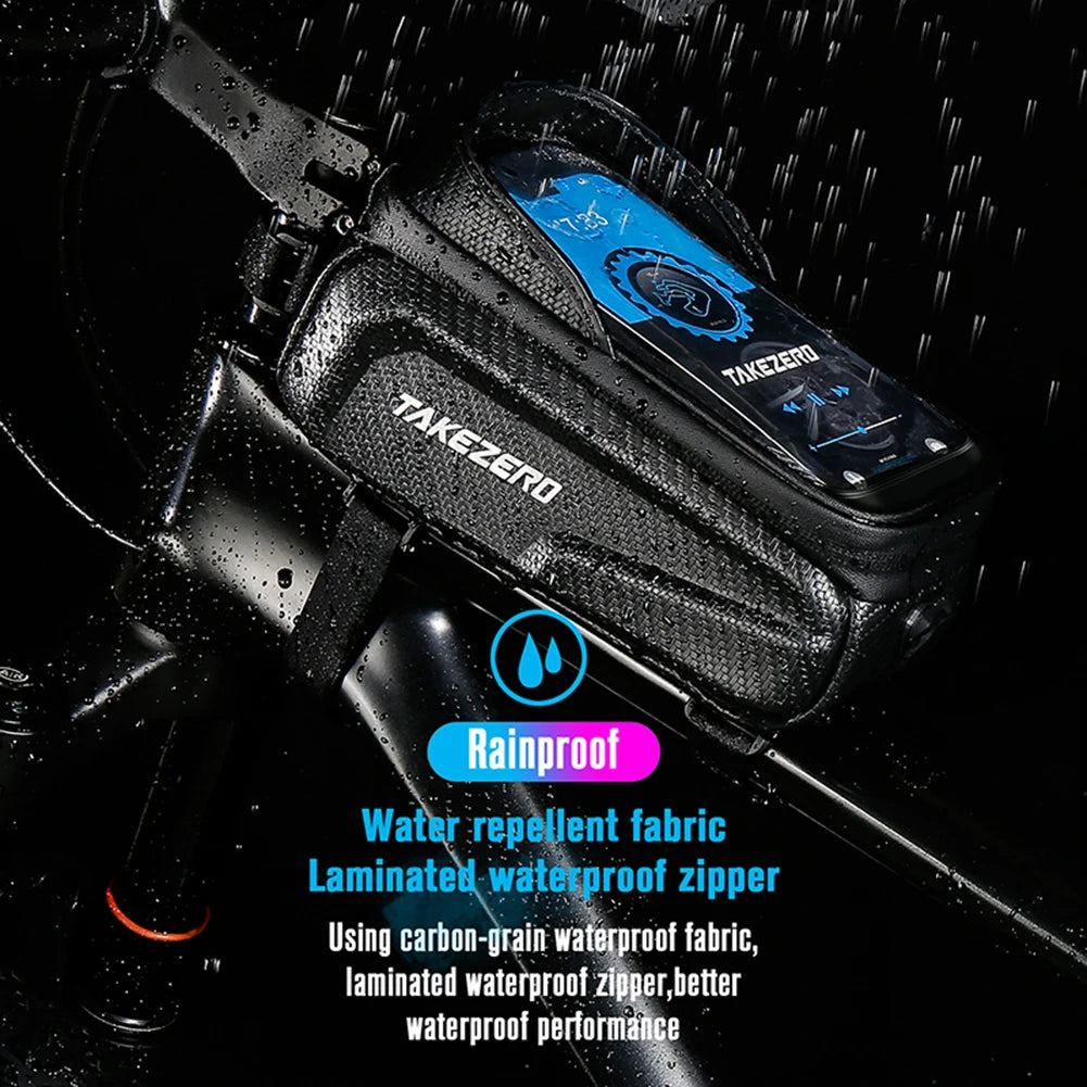 Hard Shell Bicycle Bag Waterproof Rainproof MTB Cycling Head Tube Bag Double Zipper Bicycle Phone Stand Bag for Bike Accessories