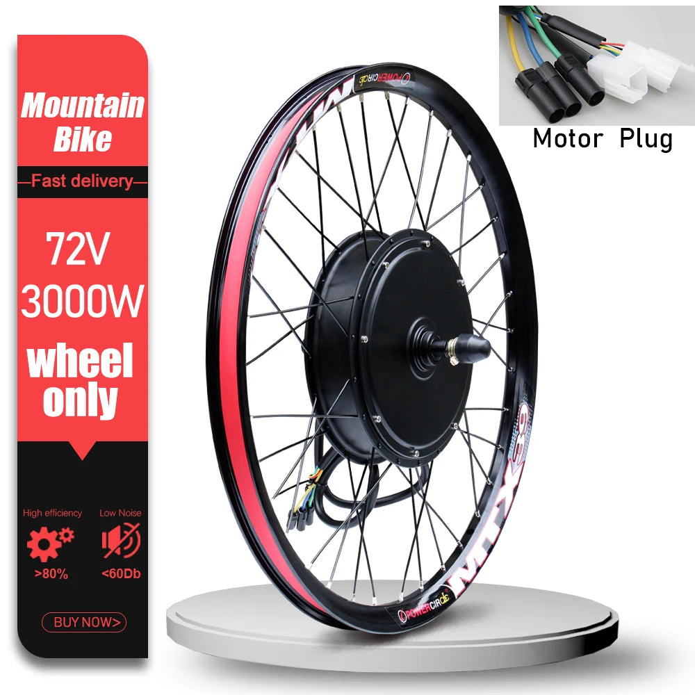 72V 3000W MTX39 E-Bike Conversion Kit – Brushless Gearless Rear Hub Motor 26-29" 700C Electric Bicycle