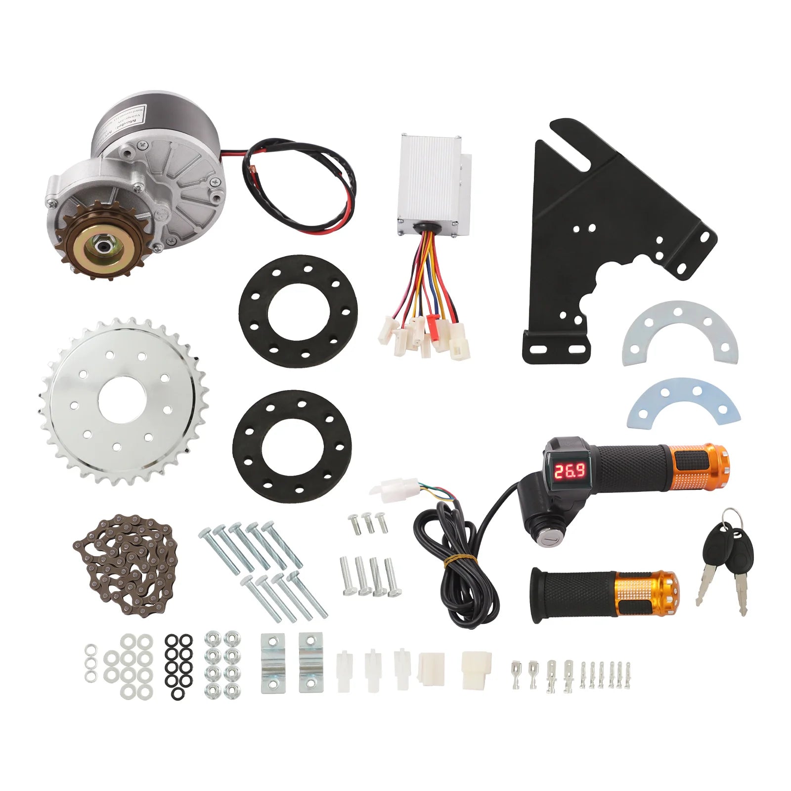 24V 250W Electric Bike Conversion Kit，Brushed Pure Copper Motor，E-Bike Modification Kit with LED Display,Easy Installation