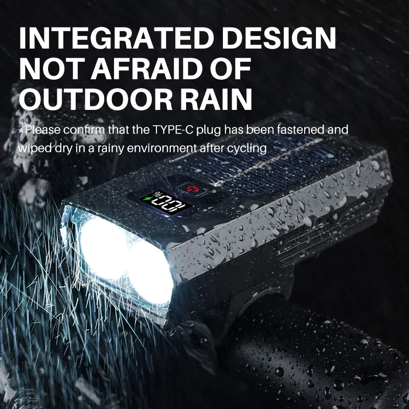 Multi-function Mountain Road Bike Light Digital Display Waterproof Solar Charging Riding Light Bicycle Head Light