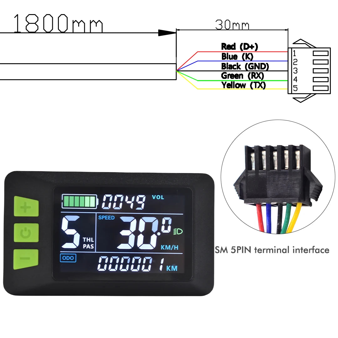 UART2 Electric Bicycle Display LCD LED Display 24V/36V/48V/60V/72V  E Scooter LCD Panel Color Screen for Electric Bike Kit Parts