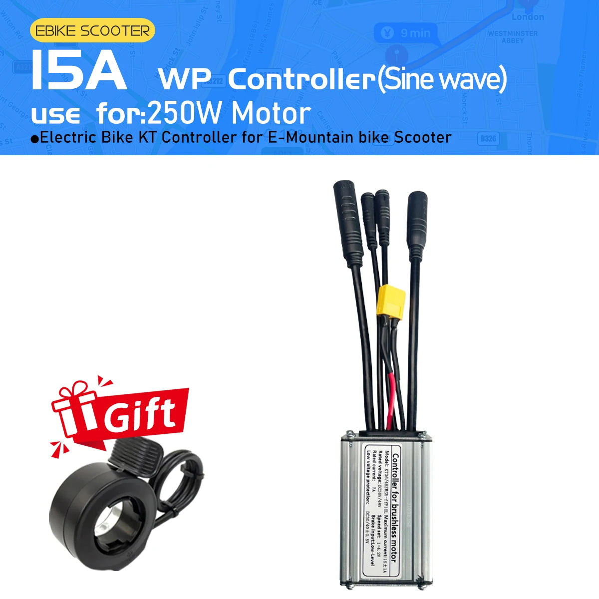 Electric Bike KT Controller 36V 48V14A26A30A35A Waterproof Brushless Motor 250W- 1500W 1T5 3pin E-brake for E-bike Scooter Parts