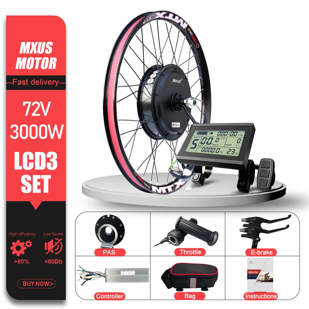 MXUS Electric Bike Conversion Kit 48V 1000W 2000W 72V 3000W MTX Rim Rear Brushless Hub Motor Wheel Drive Engine 26-29 Inch 700C